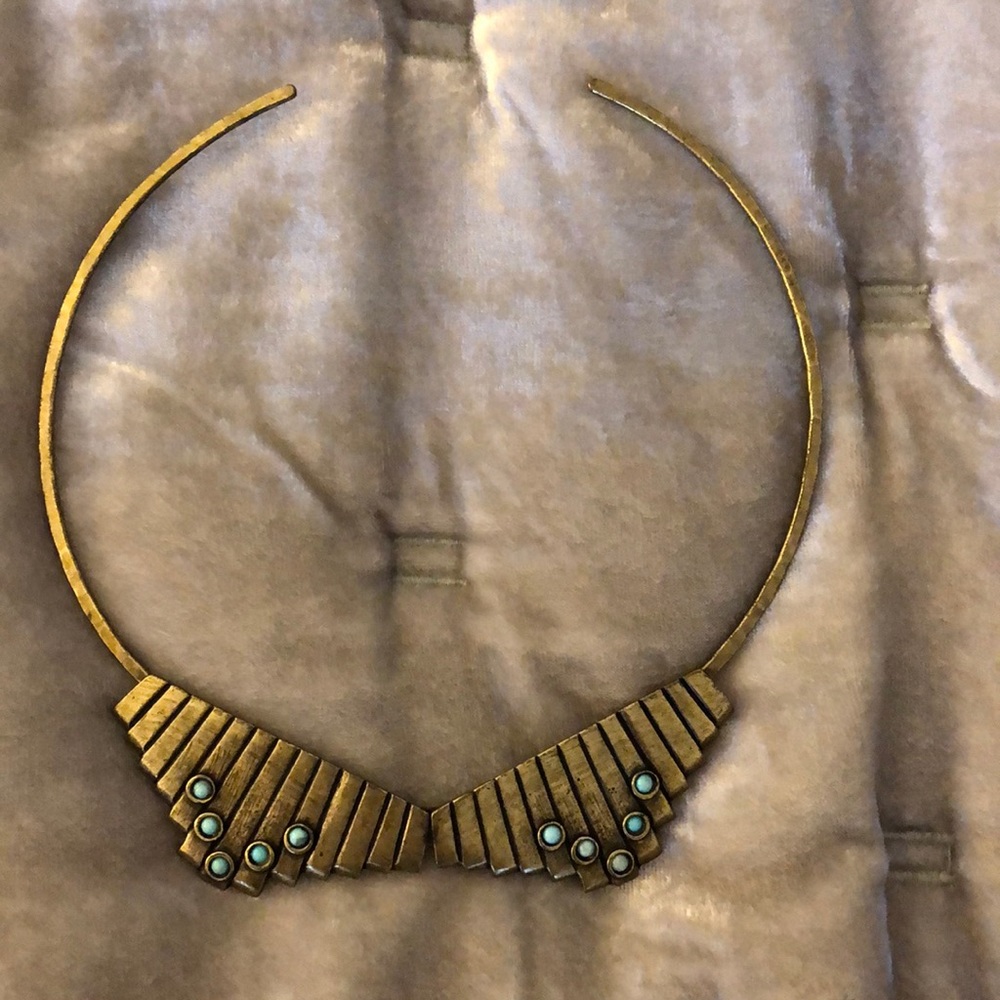 The 2 Bandits Brass/ Turquoise Bib Collar Necklace